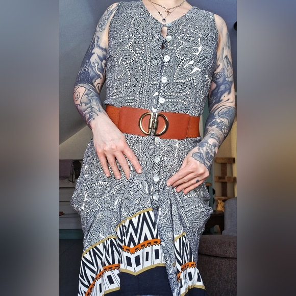 JBS 100% Rayon Boho Button Front Maxi Dress With Cutout Back - Picture 4 of 15